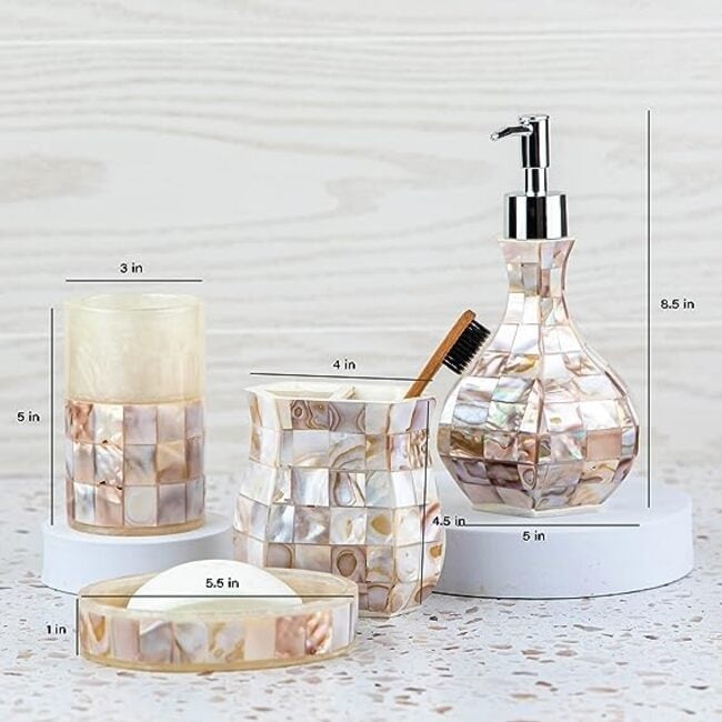 Creative Scents Milano Mother of Pearls Bathroom Accessories Set of 4