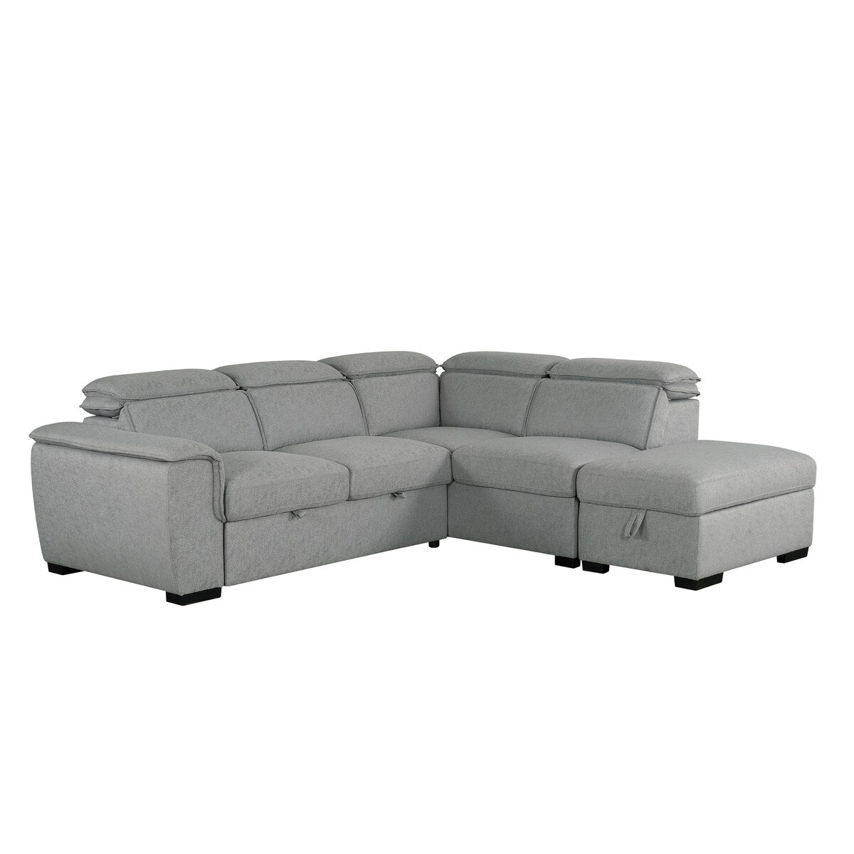 Creed Light Grey Sectional Sofa Bed with Storage Ottoman