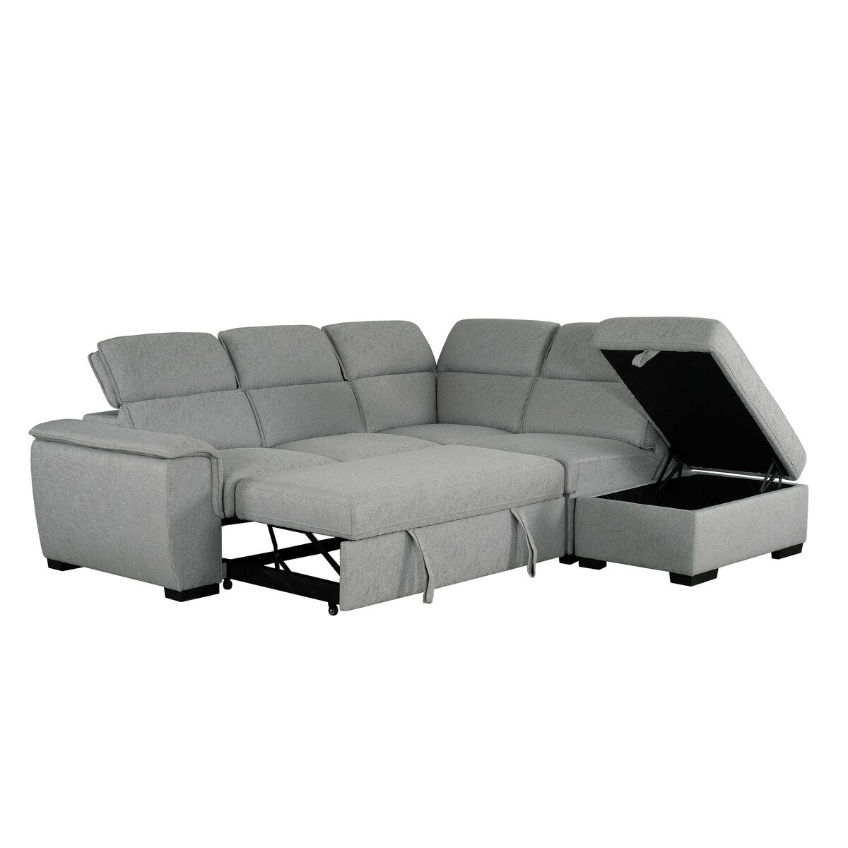 Creed Light Grey Sectional Sofa Bed with Storage Ottoman