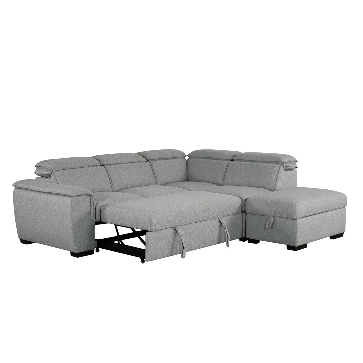 Creed Light Grey Sectional Sofa Bed with Storage Ottoman