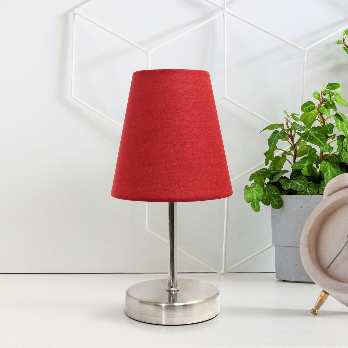 Creekwood 10.5" Traditional Petite Metal Stick Bedside Table Desk Lamp - Sand Nickel/Red - 6x6x9.5