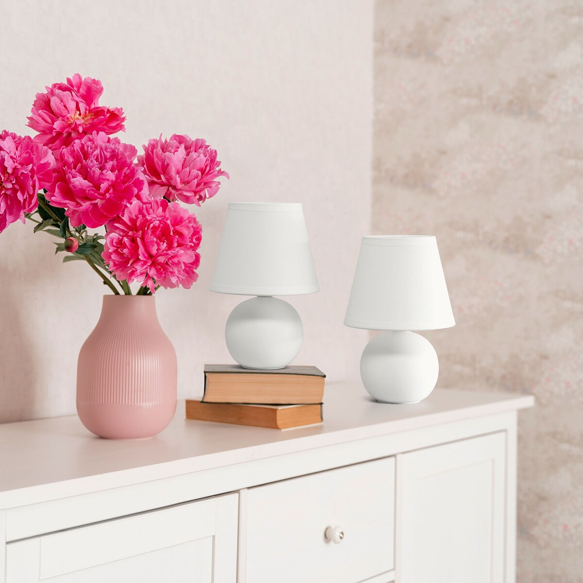 Creekwood 8.66" Petite Ceramic Orb Base Bedside Desk Lamp, Set of 2 - Off White - 12.20x6.29x8.26