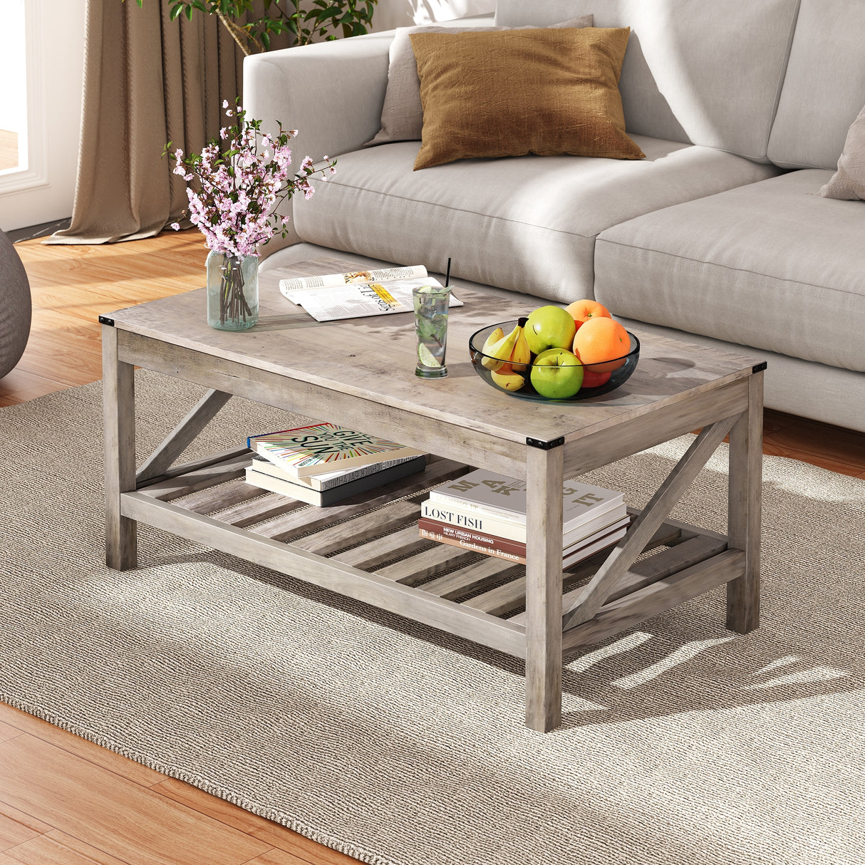 Crestlive Living Room Coffee Table with Storage Shelf, Sofa Center Table - 40.16" W x 22.05" D x 18.11" H