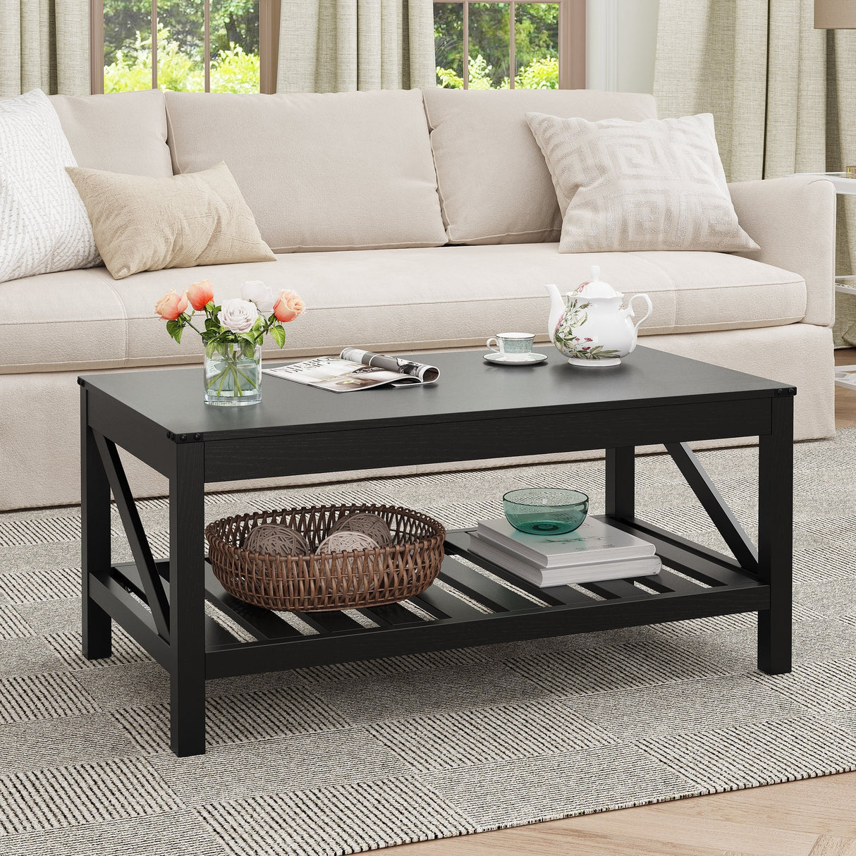Crestlive Living Room Coffee Table with Storage Shelf, Sofa Center Table - 40.16" W x 22.05" D x 18.11" H