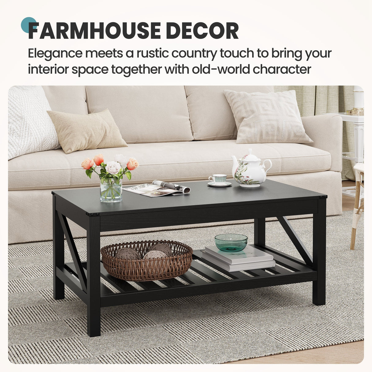 Crestlive Living Room Coffee Table with Storage Shelf, Sofa Center Table - 40.16" W x 22.05" D x 18.11" H