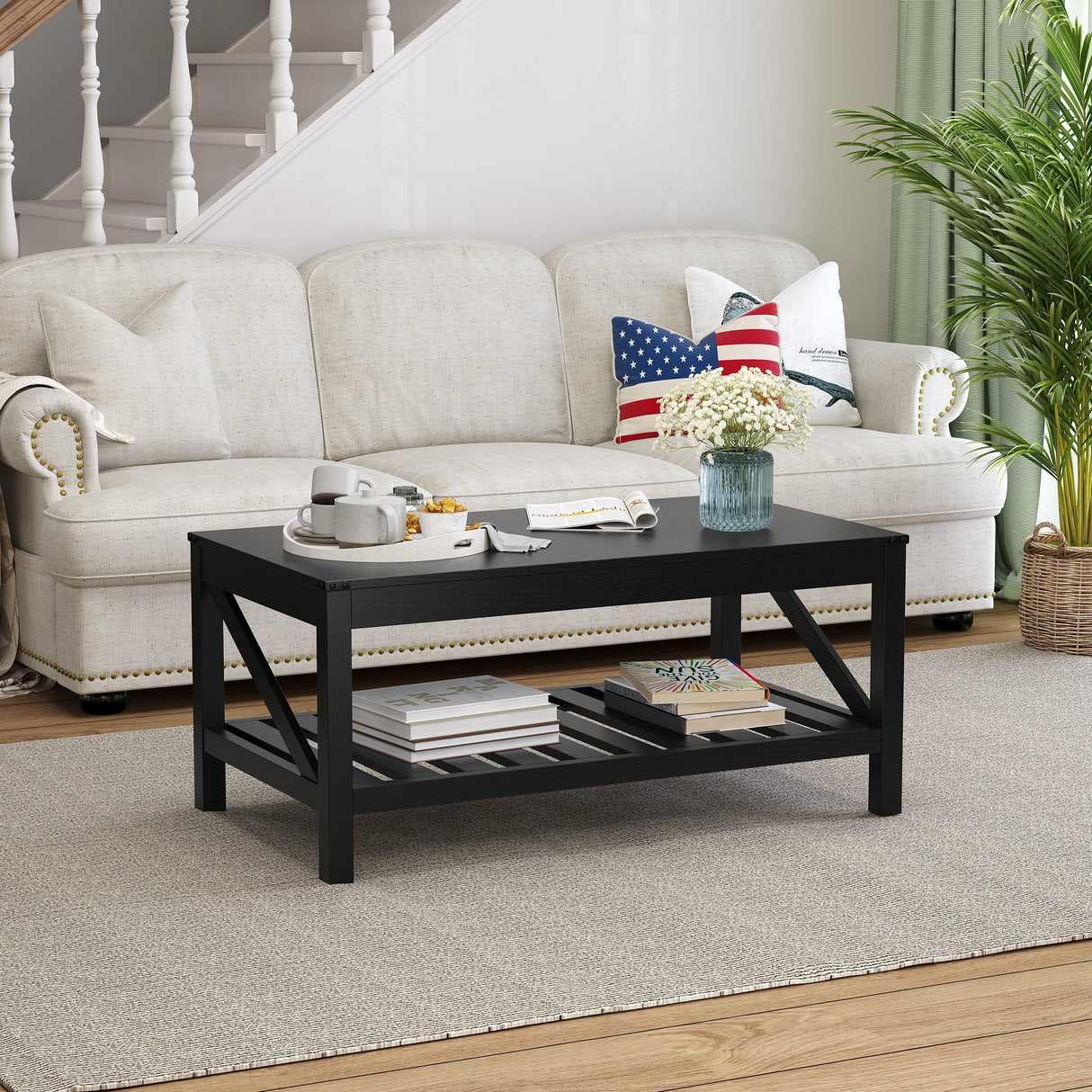 Crestlive Living Room Coffee Table with Storage Shelf, Sofa Center Table - 40.16" W x 22.05" D x 18.11" H