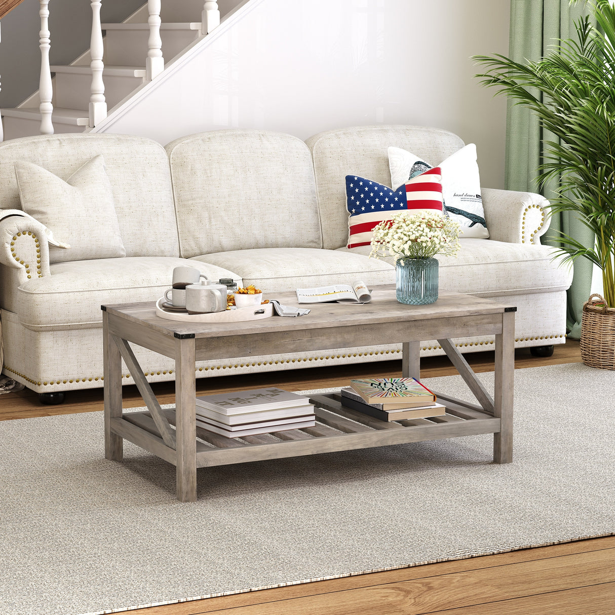 Crestlive Living Room Coffee Table with Storage Shelf, Sofa Center Table - 40.16" W x 22.05" D x 18.11" H