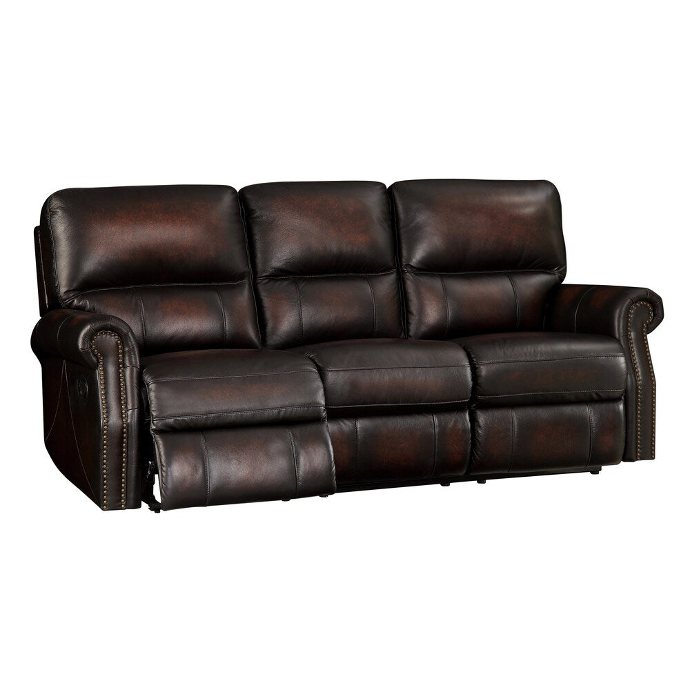 Crestview Dark Brown Top Grain Leather Lay Flat Reclining Sofa and Loveseat