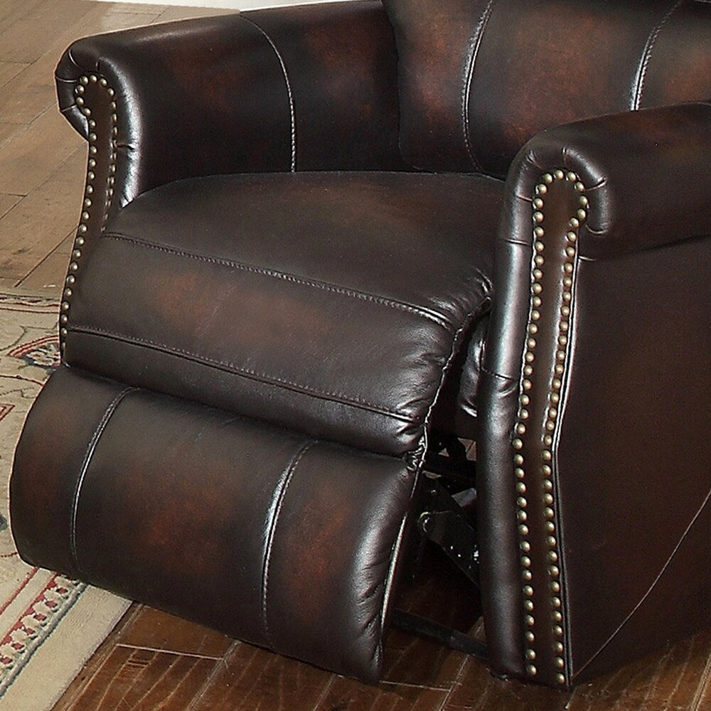 Crestview Dark Brown Top Grain Leather Lay Flat Reclining Sofa and Loveseat