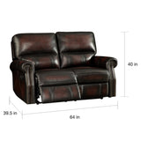 Crestview Dark Brown Top Grain Leather Lay Flat Reclining Sofa and Loveseat
