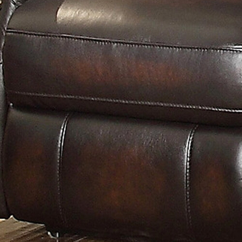 Crestview Dark Brown Top Grain Leather Lay Flat Reclining Sofa and Loveseat