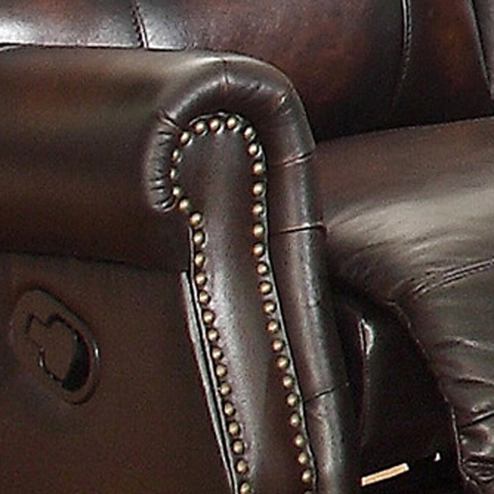 Crestview Dark Brown Top Grain Leather Lay Flat Reclining Sofa and Loveseat