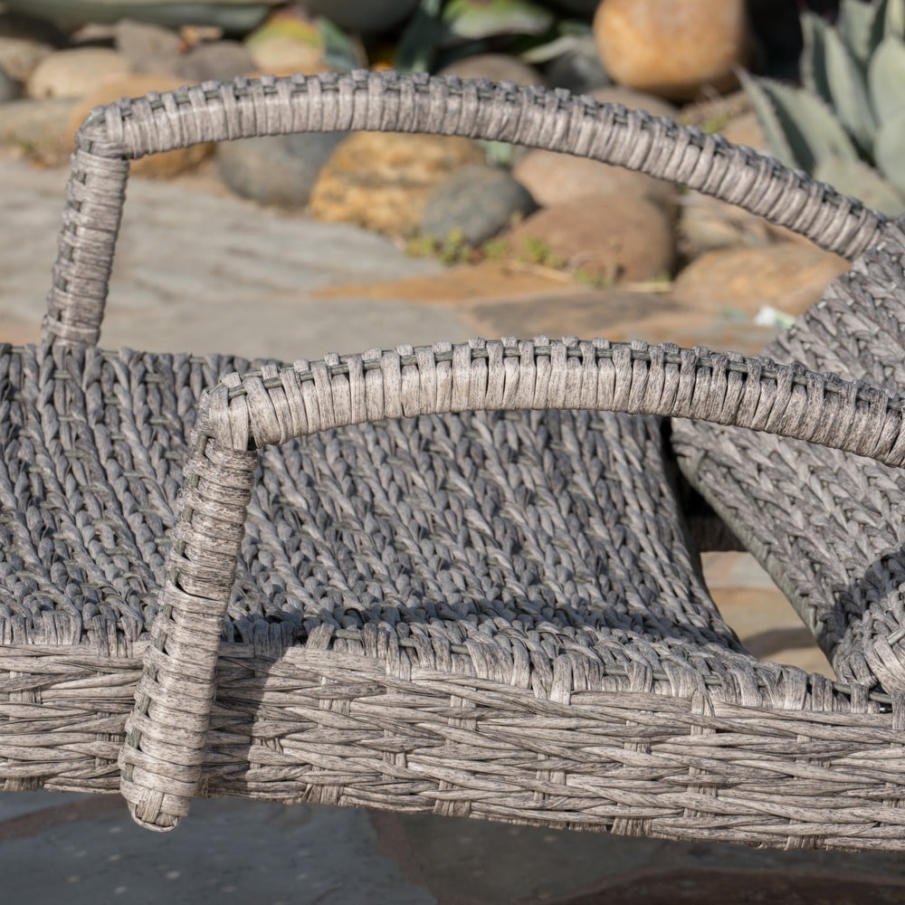 Crete Outdoor Armed Aluminum Wicker Chaise Lounge (Set of 2) by Christopher Knight Home