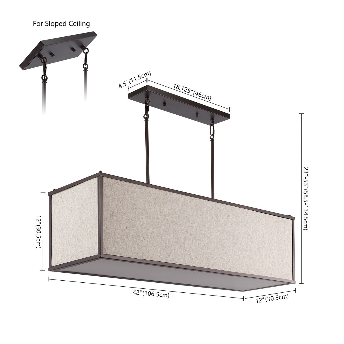 Crosby 42" 4-Light Minimalist Industrial Rectangular Linen Iron Linear LED Pendant, Oil Rubbed Bronze/Beige by JONATHAN Y