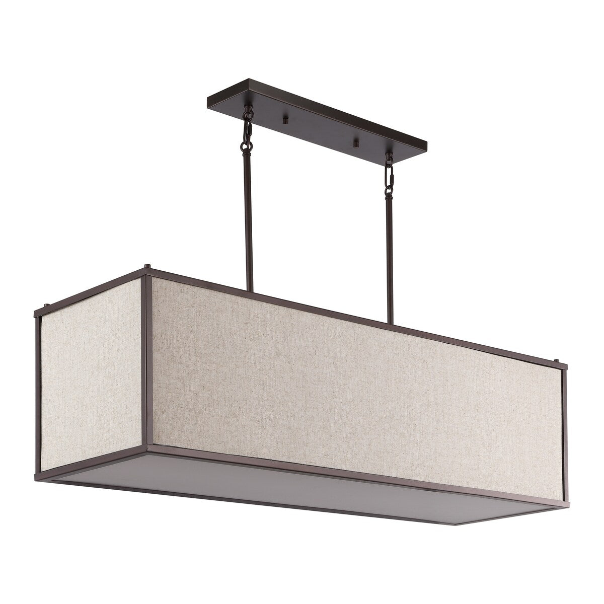 Crosby 42" 4-Light Minimalist Industrial Rectangular Linen Iron Linear LED Pendant, Oil Rubbed Bronze/Beige by JONATHAN Y