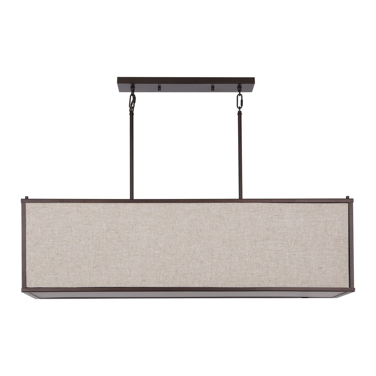 Crosby 42" 4-Light Minimalist Industrial Rectangular Linen Iron Linear LED Pendant, Oil Rubbed Bronze/Beige by JONATHAN Y