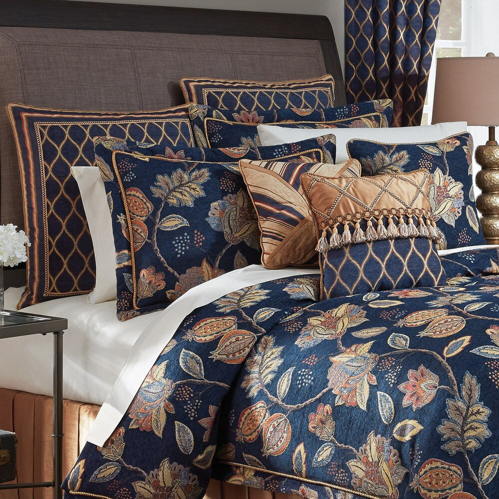 Croscill Julien Chenille Jacobean Jacquard Woven 4 Piece Comforter Set - Blue