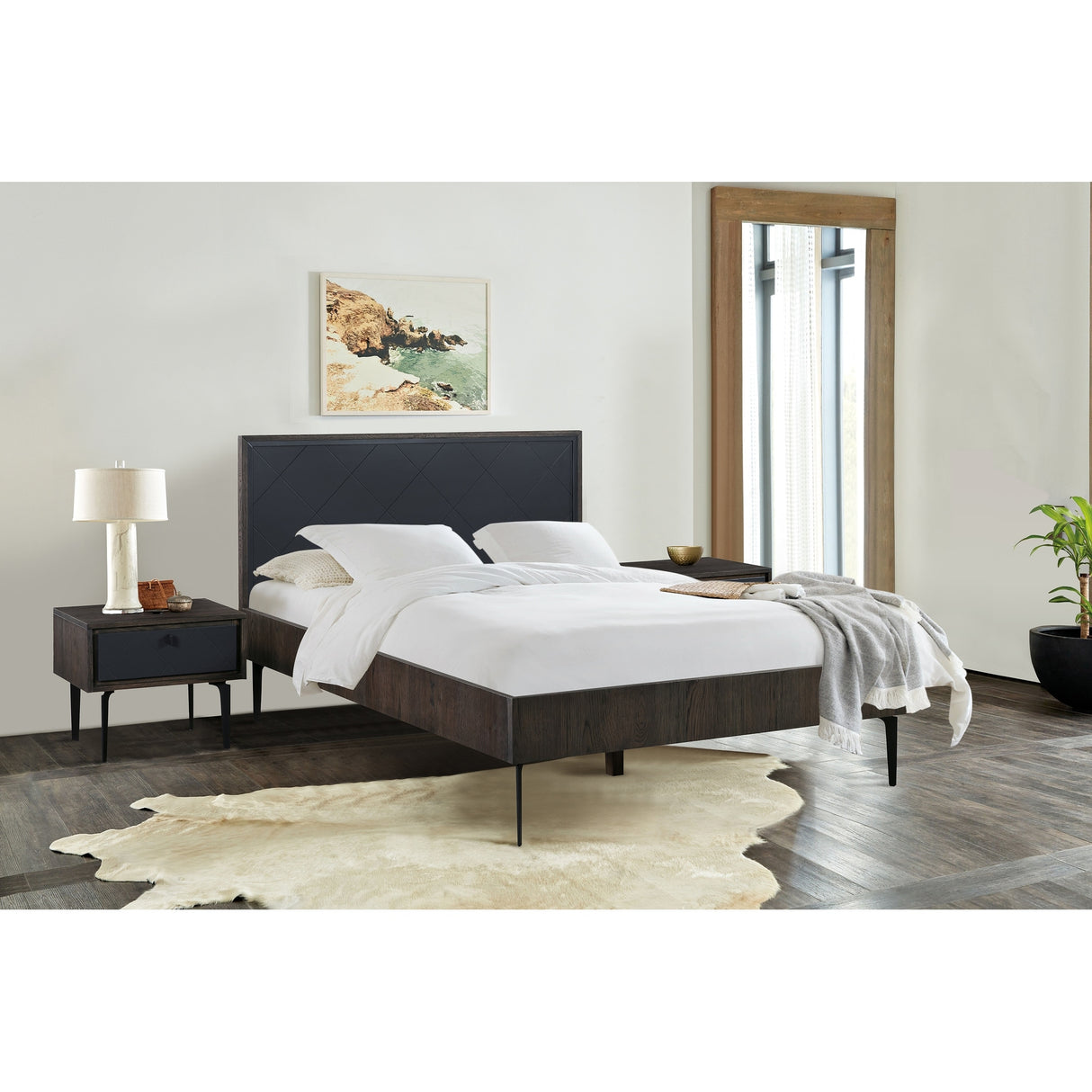 Cross Dark Gray Solid Oak King or Queen 3pc or 4pc Bedroom Set
