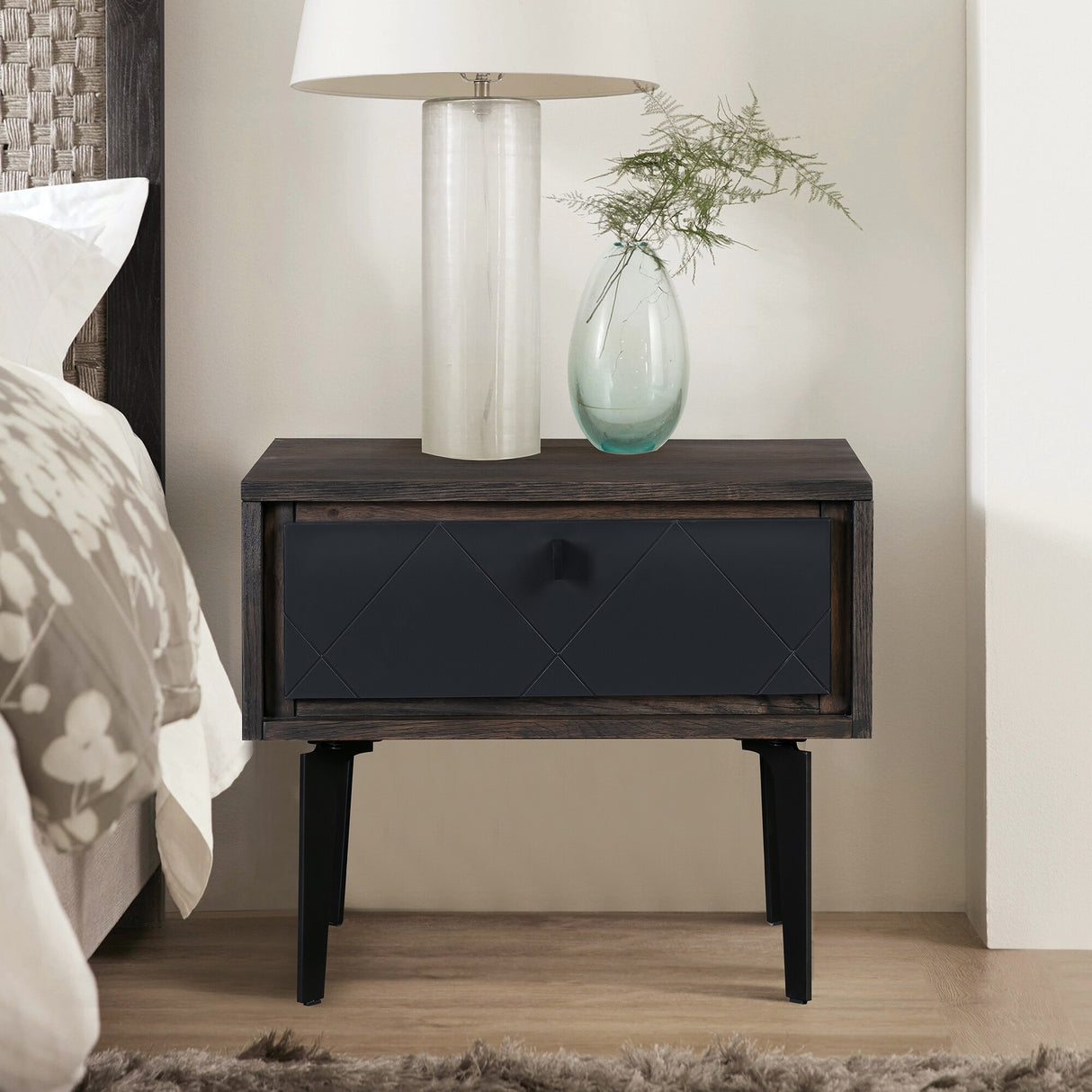 Cross Dark Gray Solid Oak King or Queen 3pc or 4pc Bedroom Set