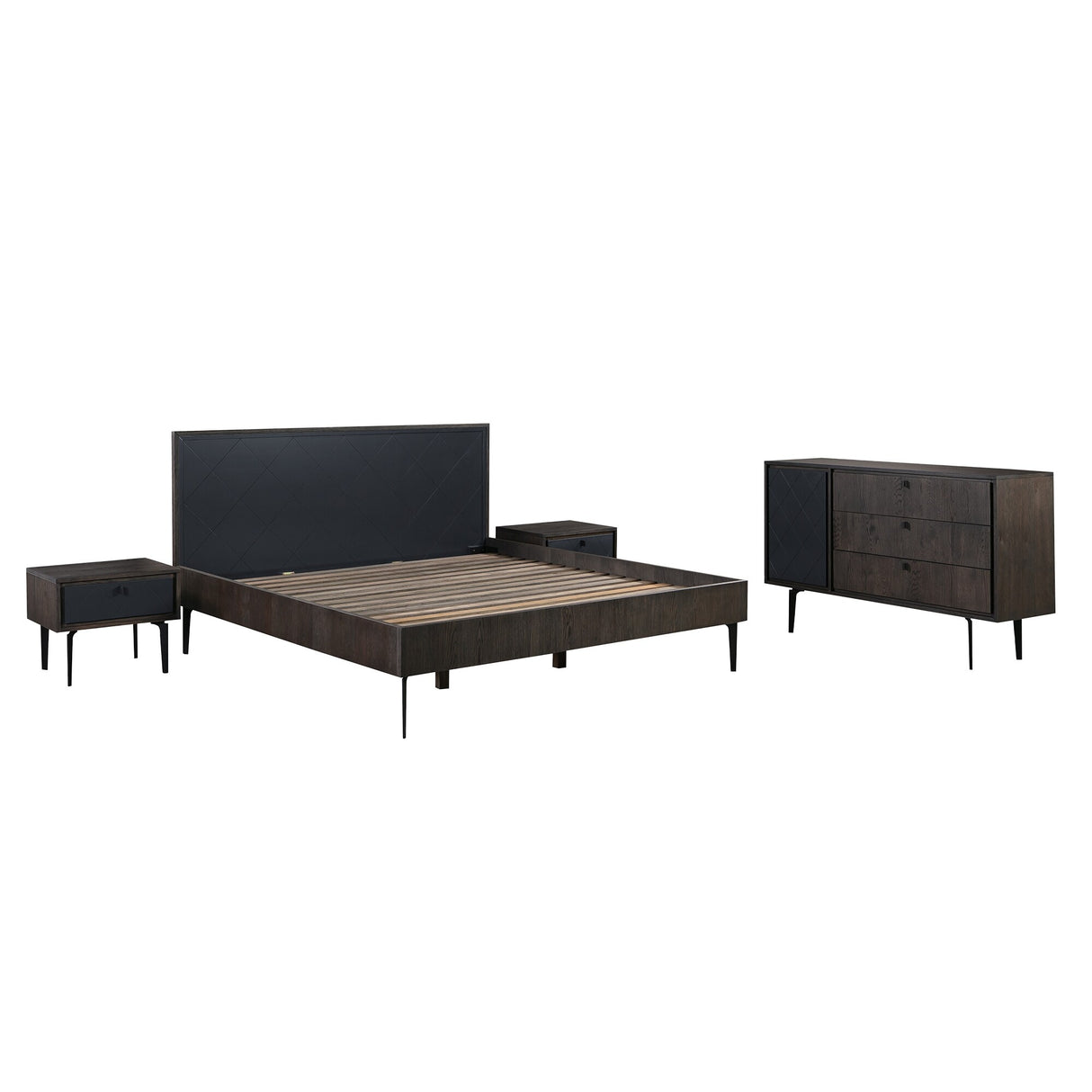 Cross Dark Gray Solid Oak King or Queen 3pc or 4pc Bedroom Set
