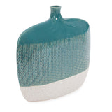 Allan Andrews Sea Blue Cross Hatched Flat Ceramic Vase - 12H x 12W x 4D