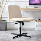 Cross Legged Office Desk Chair No Wheels Padded Modern Swivel Height Adjustable Wide Seat Computer Task Vanity Chair