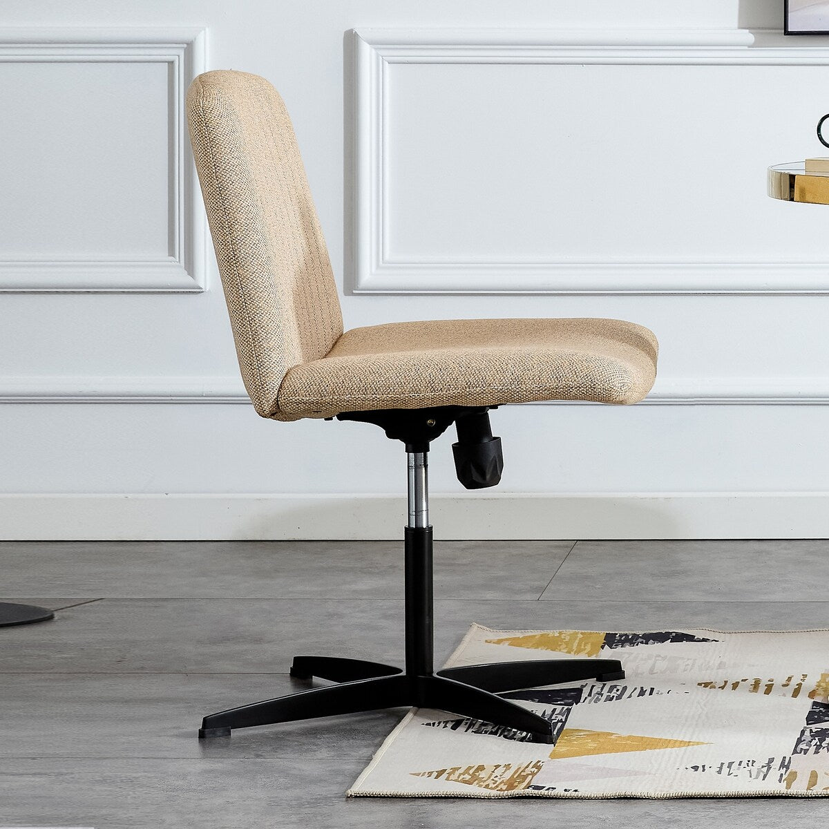 Cross Legged Office Desk Chair No Wheels Padded Modern Swivel Height Adjustable Wide Seat Computer Task Vanity Chair