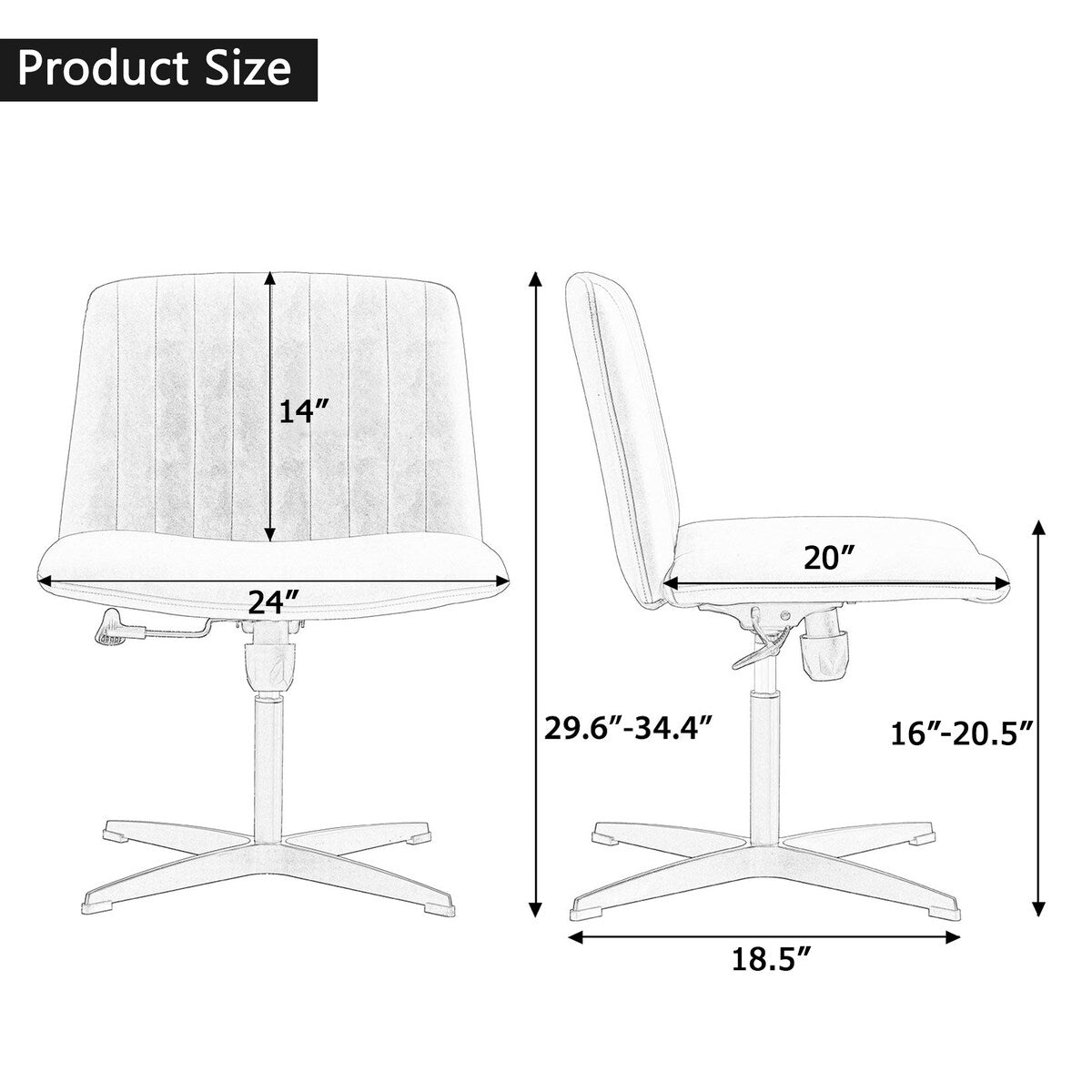 Cross Legged Office Desk Chair No Wheels Padded Modern Swivel Height Adjustable Wide Seat Computer Task Vanity Chair