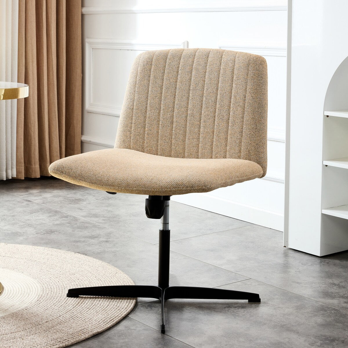 Cross Legged Office Desk Chair No Wheels Padded Modern Swivel Height Adjustable Wide Seat Computer Task Vanity Chair