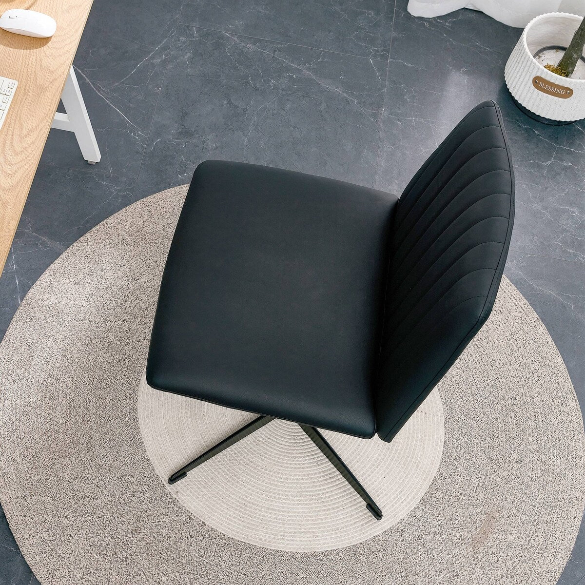 Cross Legged Office Desk Chair No Wheels Padded Modern Swivel Height Adjustable Wide Seat Computer Task Vanity Chair