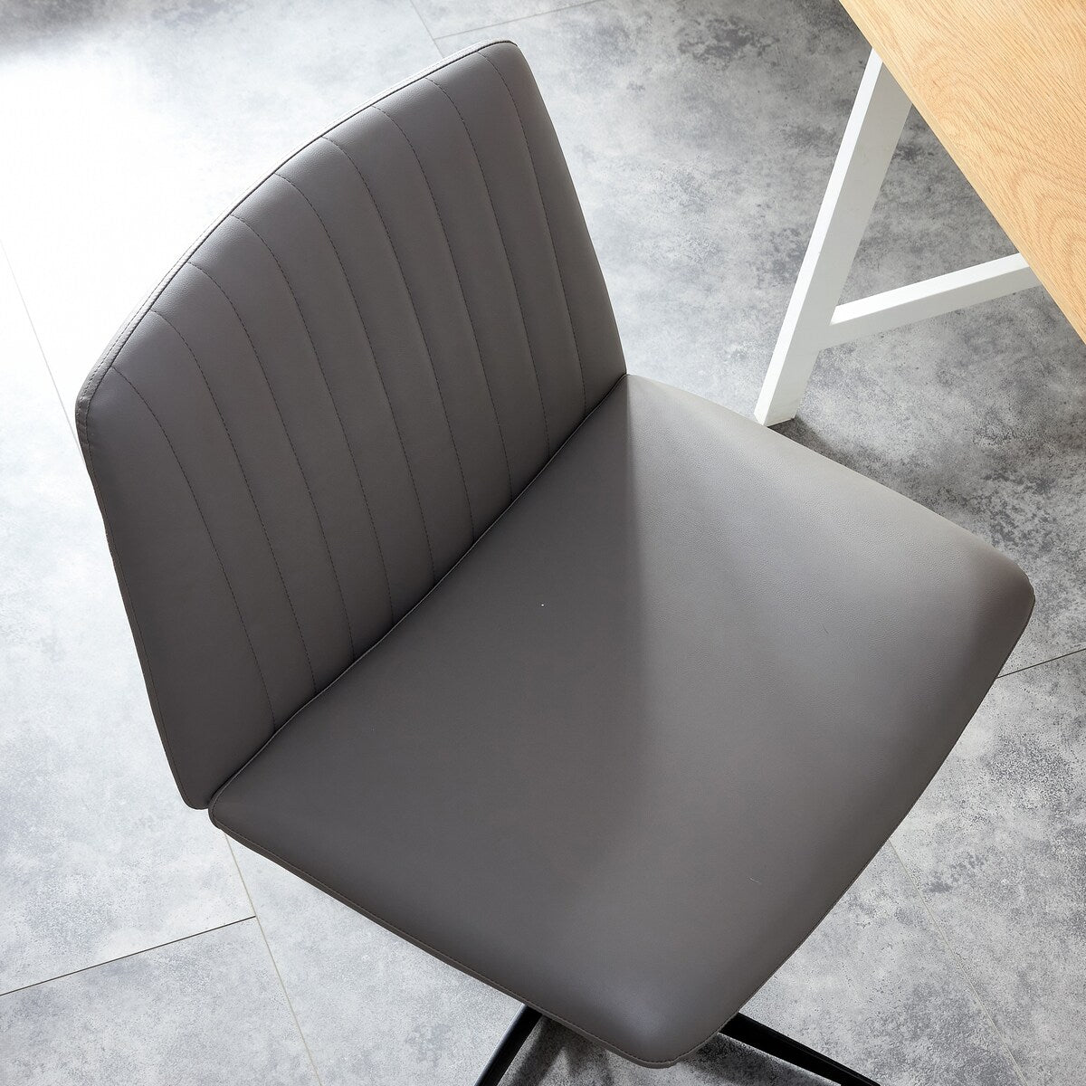 Cross Legged Office Desk Chair No Wheels Padded Modern Swivel Height Adjustable Wide Seat Computer Task Vanity Chair