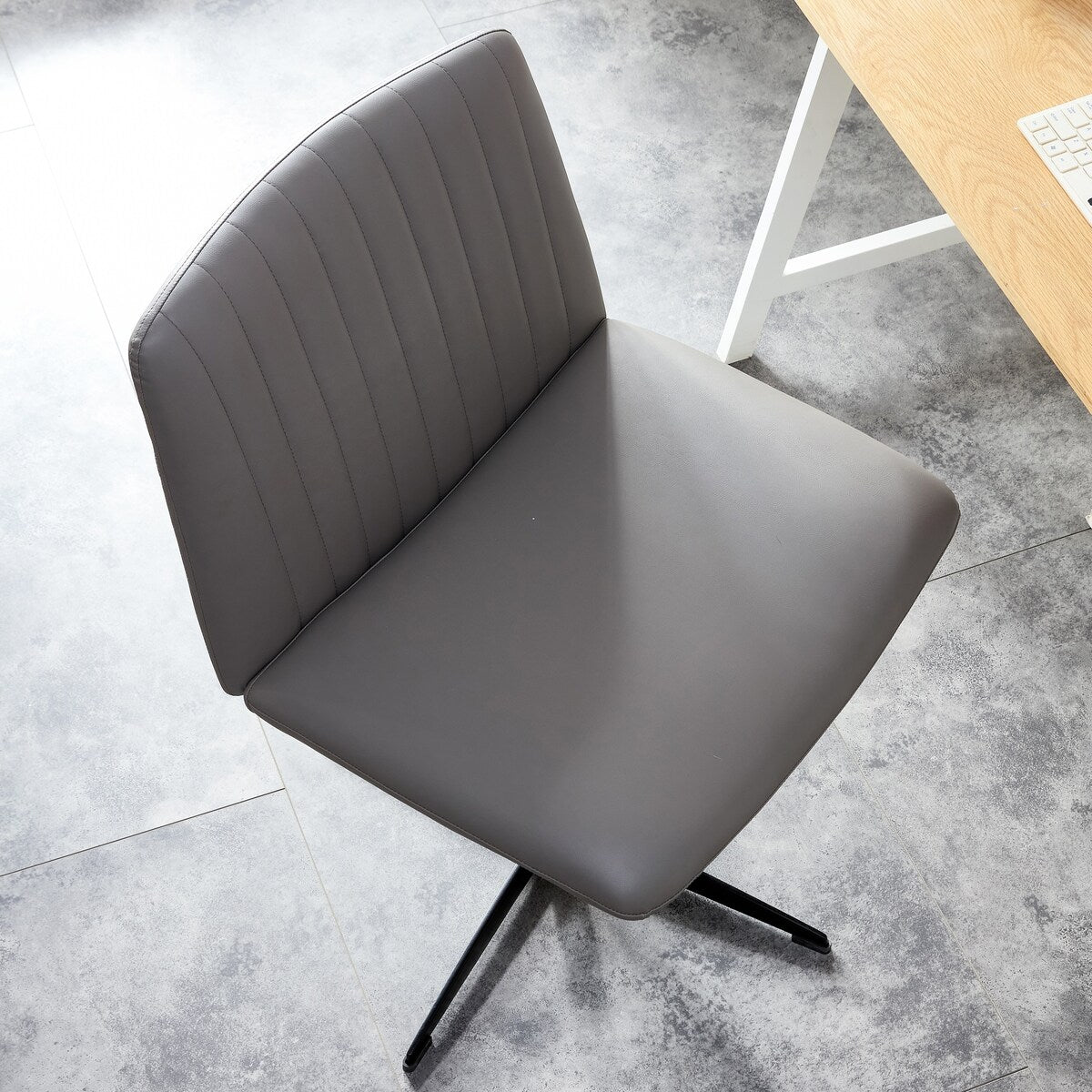 Cross Legged Office Desk Chair No Wheels Padded Modern Swivel Height Adjustable Wide Seat Computer Task Vanity Chair