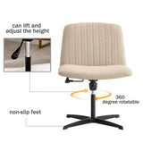 Cross Legged Office Desk Chair No Wheels Padded Modern Swivel Height Adjustable Wide Seat Computer Task Vanity Chair