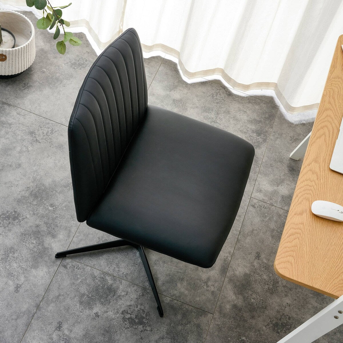 Cross Legged Office Desk Chair No Wheels Padded Modern Swivel Height Adjustable Wide Seat Computer Task Vanity Chair