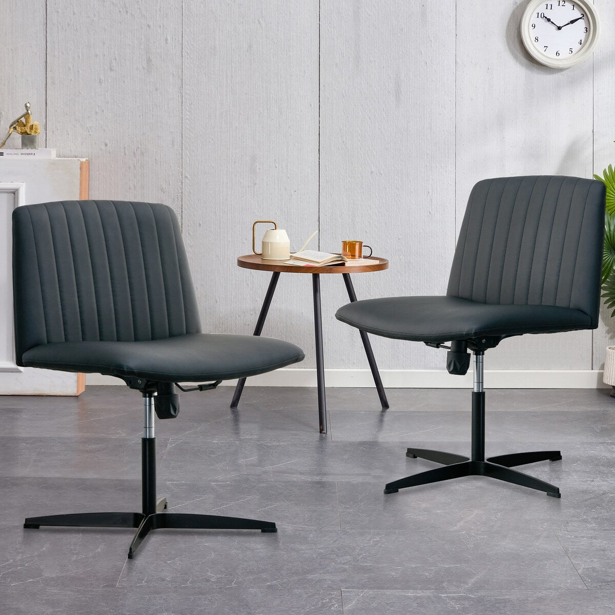 Cross Legged Office Desk Chair No Wheels Padded Modern Swivel Height Adjustable Wide Seat Computer Task Vanity Chair