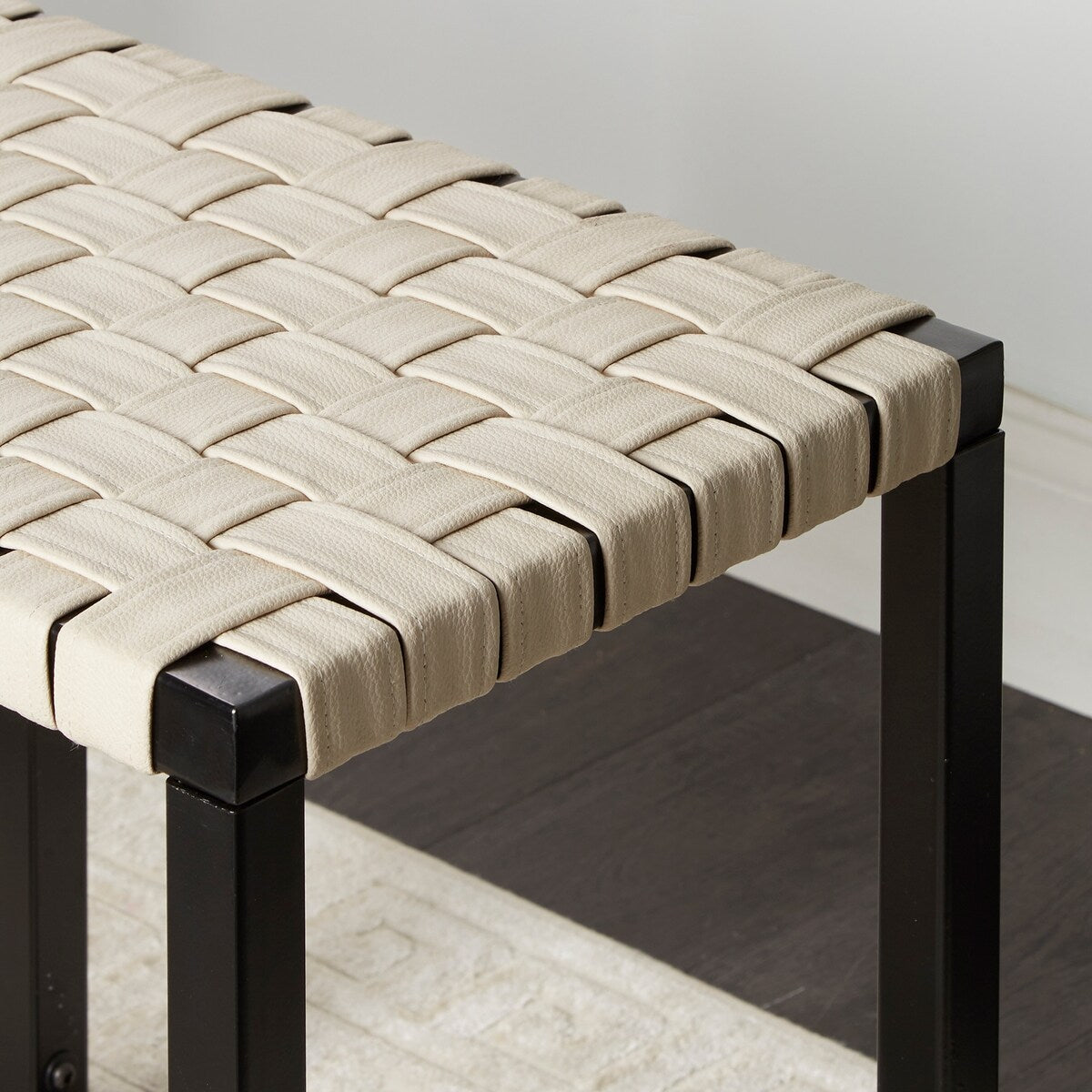 Crowley Metal and Faux Leather Accent Bench