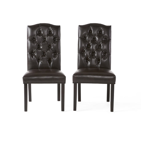 Crown Top Brown Bonded Leather Dining Chair (Set of 2) by Christopher Knight Home