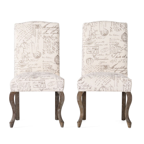 Crown Top French Script Beige Fabric Dining Chair (Set of 2) by Christopher Knight Home