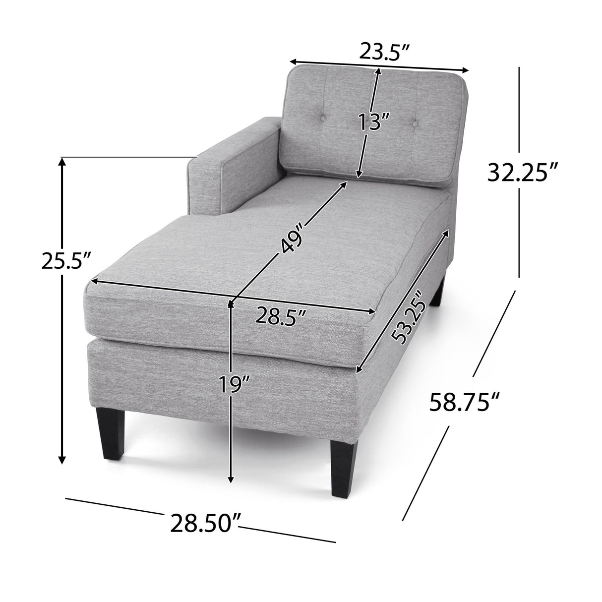 Crowningshield Upholstered Chaise Lounge with Arm by Christopher Knight Home
