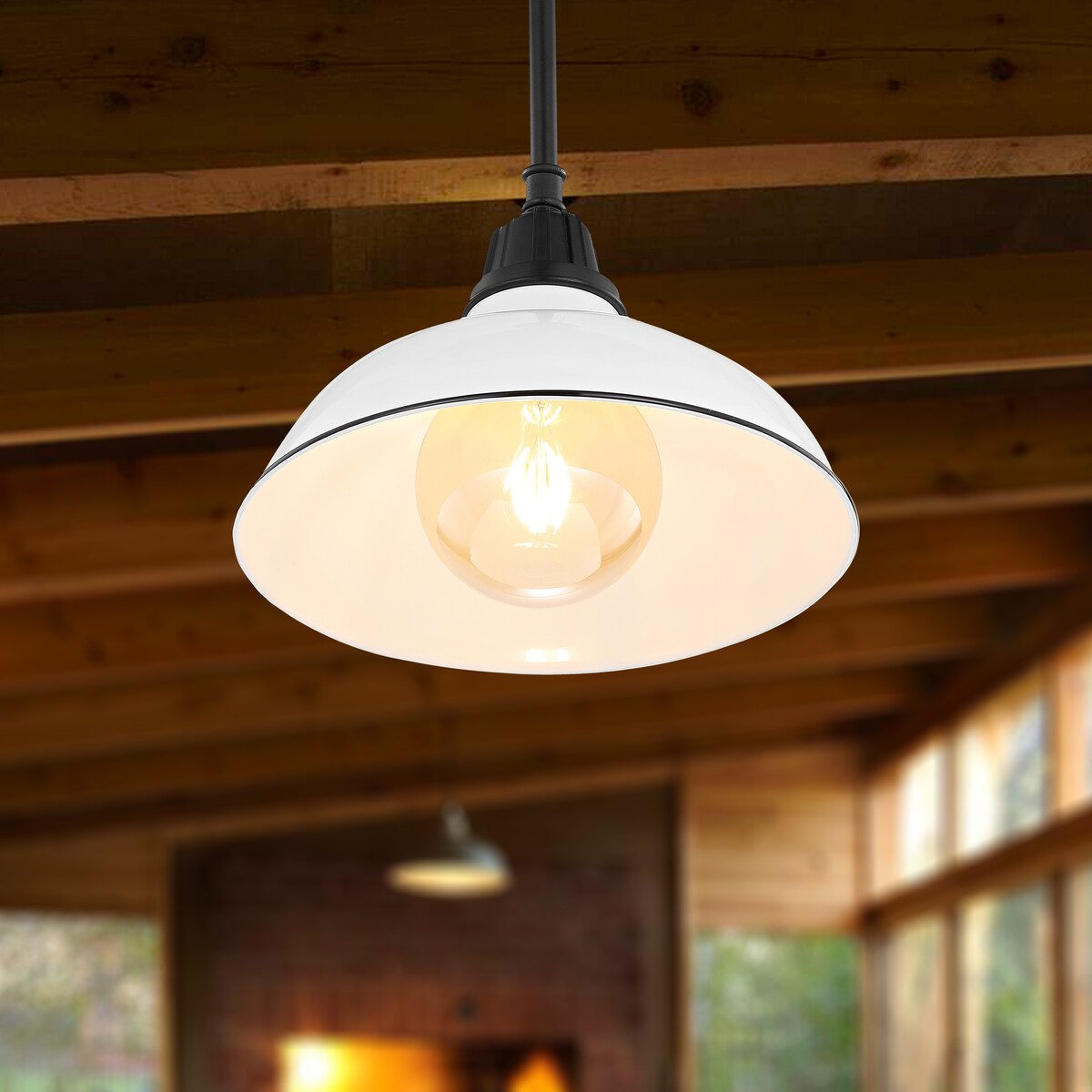 Croydon 12.25" 1-Light Farmhouse Industrial Indoor/Outdoor Iron LED Pendant, by JONATHAN Y - 12.25