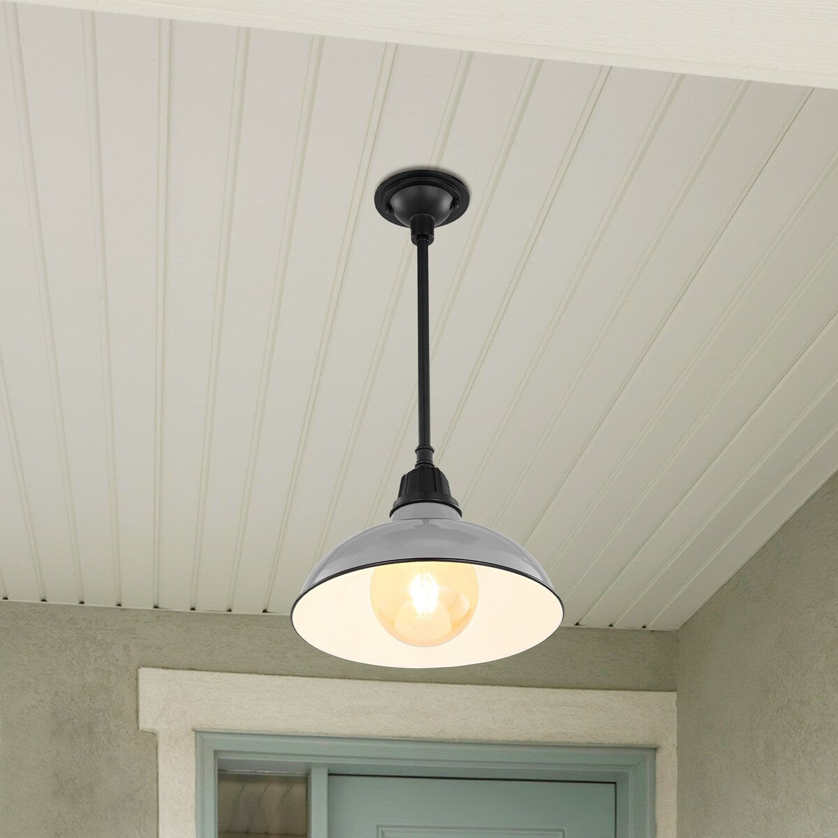 Croydon 12.25" 1-Light Farmhouse Industrial Indoor/Outdoor Iron LED Pendant, by JONATHAN Y - 12.25