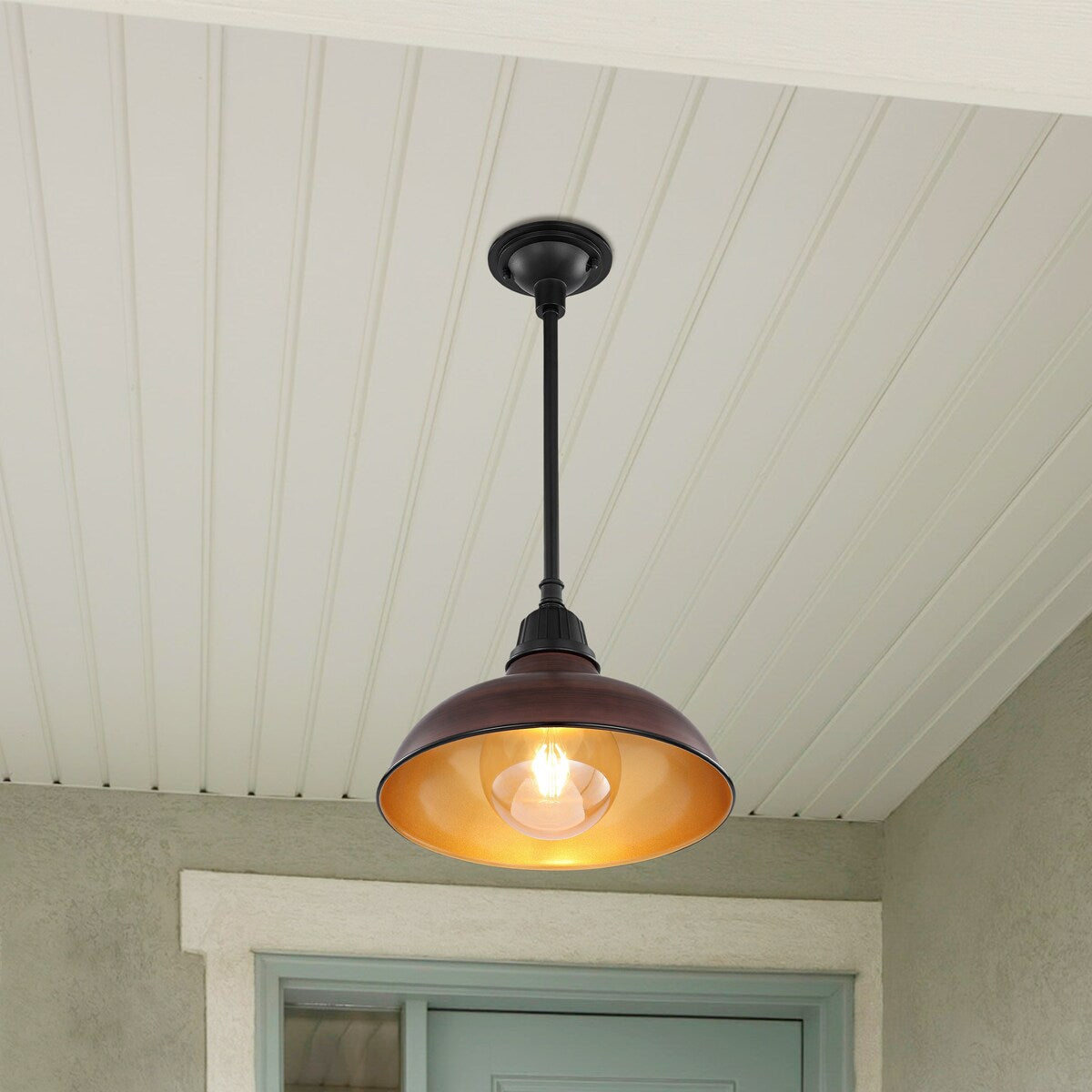 Croydon 12.25" 1-Light Farmhouse Industrial Indoor/Outdoor Iron LED Pendant, by JONATHAN Y - 12.25