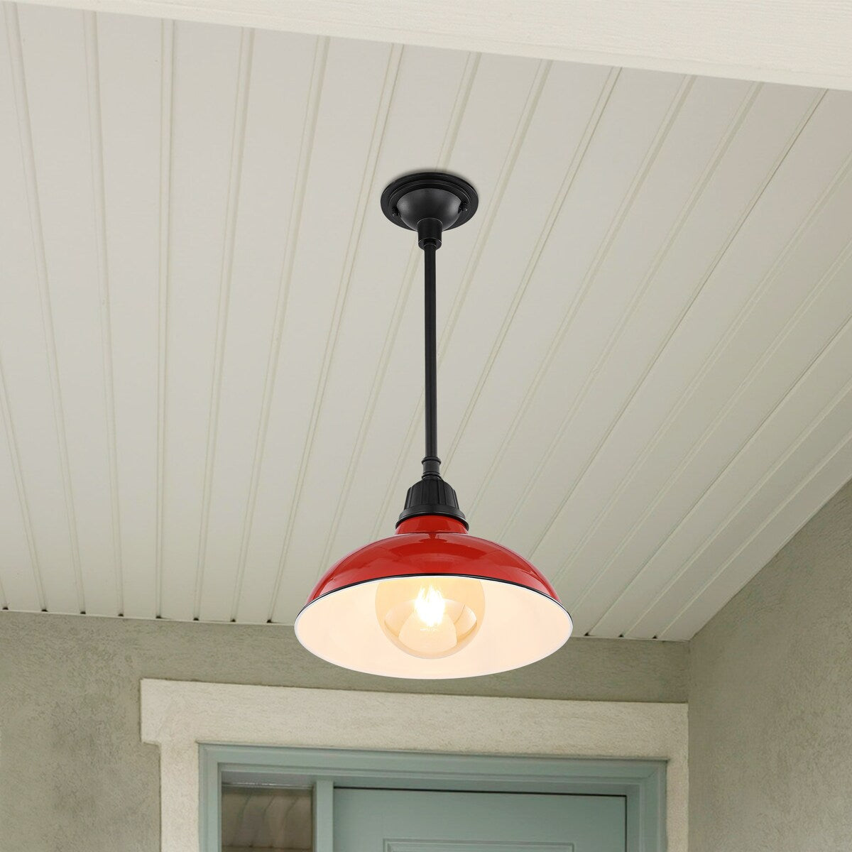 Croydon 12.25" 1-Light Farmhouse Industrial Indoor/Outdoor Iron LED Pendant, by JONATHAN Y - 12.25
