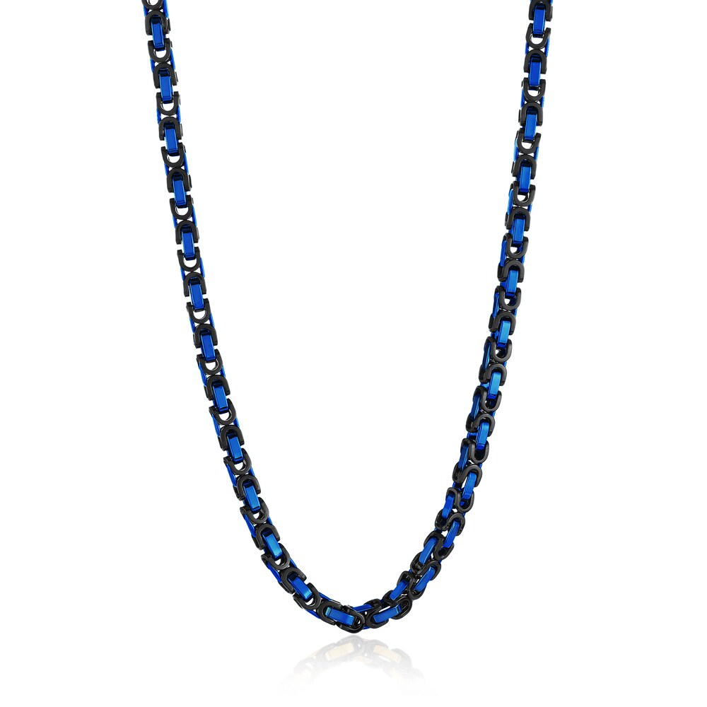 Men's Polished Byzantine Chain Two Tone Steel Necklace - 24 Inches