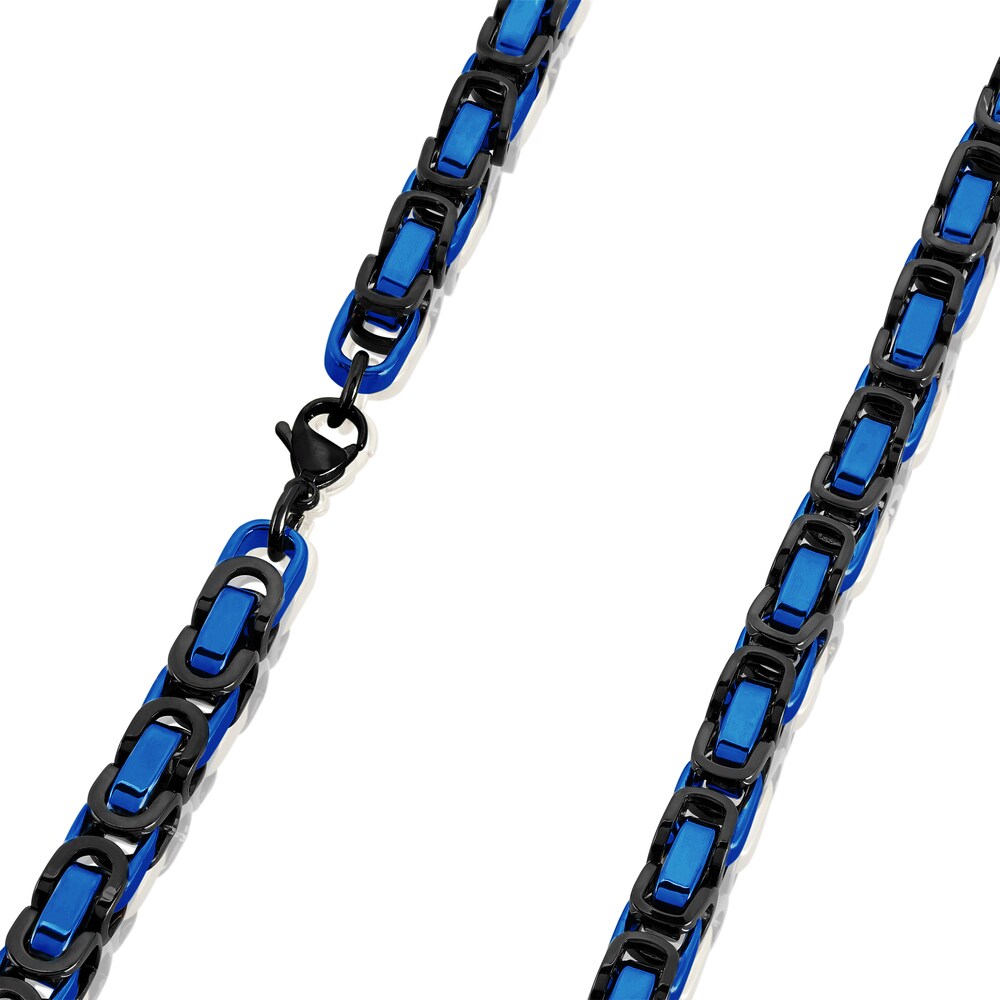 Men's Polished Byzantine Chain Two Tone Steel Necklace - 24 Inches