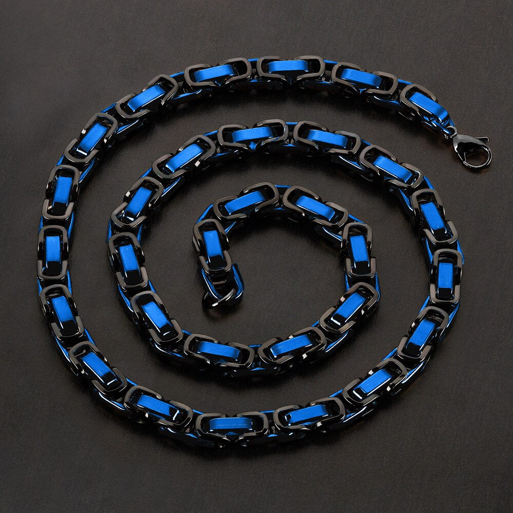 Men's Polished Byzantine Chain Two Tone Steel Necklace - 24 Inches