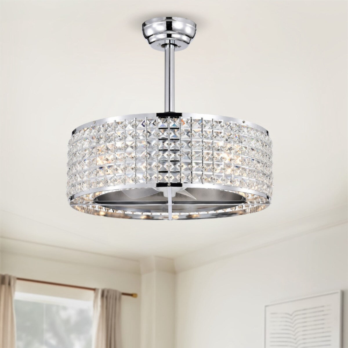 Crystal Caged Ceiling Fan with Lights Remote Control, 20".67 Enclosed Ceiling Fan, Rustic Farmhouse Ceiling Fan with Light