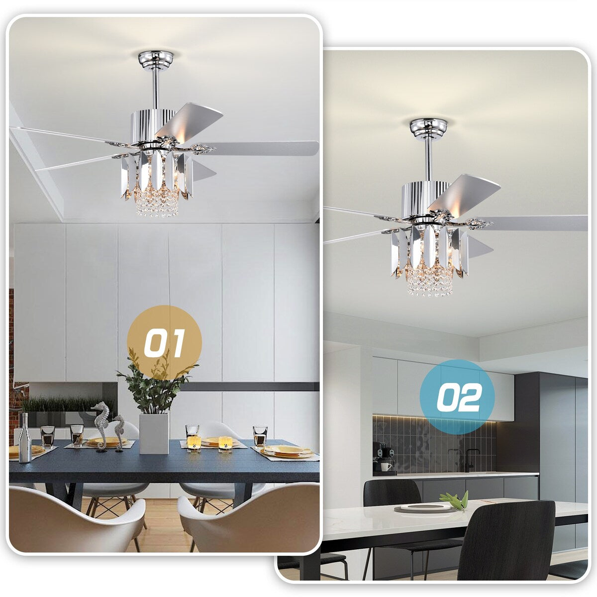 Crystal Ceiling Fan Reversible Blades 3 Wind Speeds Remote Control