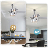 Crystal Ceiling Fan Reversible Blades 3 Wind Speeds Remote Control