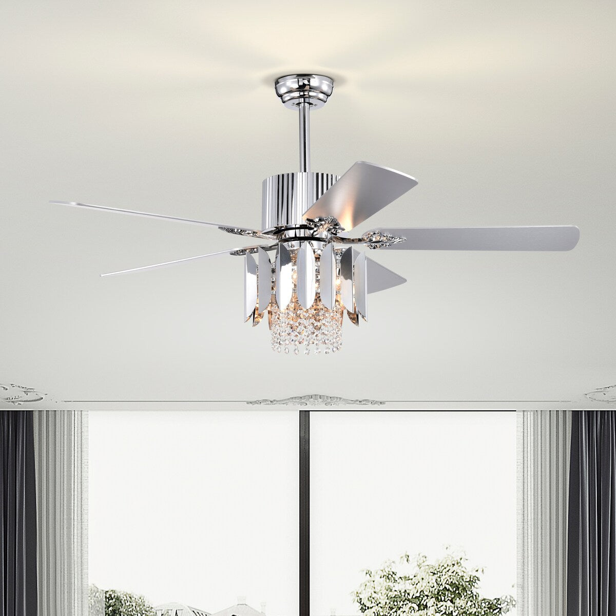 Crystal Ceiling Fan Reversible Blades 3 Wind Speeds Remote Control